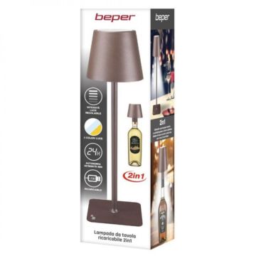Επιτραπέζιο Επαναφορτιζόμενο Φωτιστικό LED σε καφέ χρώμα Beper P201UTP120 - 