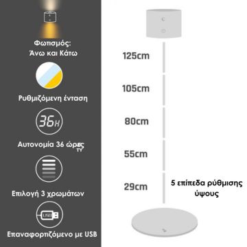 Επαναφορτιζόμενο Φωτιστικό δαπέδου LED διπλής κατεύθυνσης, Lumi, Beper P201UTP305 - 
