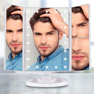 Beper Καθρέφτης Μπαταρίας Τριπλής Επιφάνειας με Μεγέθυνση και Φωτισμό LED P302VIS050 - 