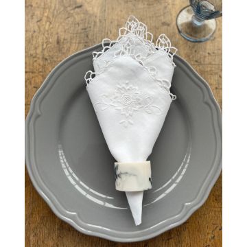 Λινή Πετσέτα Φαγητού Κηπούρ με Κέντημα 40x40cm 40x40cm Άσπρο