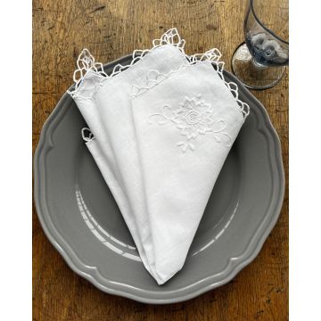 Λινή Πετσέτα Φαγητού Κηπούρ με Κέντημα 40x40cm 40x40cm Άσπρο - 