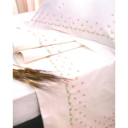 Βαμβακερό Υπέρδιπλο Σεντόνι με Ανεβατό Κέντημα Ανθάκια Bo Maison 230x260cm Υπέρδιπλη (230x260cm)