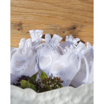 Βαμβακερό Πουγκί Μπομπονιέρας με Δαντέλα & Κέντημα Καρδιά Lux Bo Maison 17x11.5cm One Size (17x11.5cm) - 