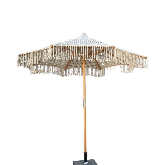 Boho Πλεκτή Χειροποίητη Ξύλινη Ομπρέλα Παραλίας Paralia Φ250cm