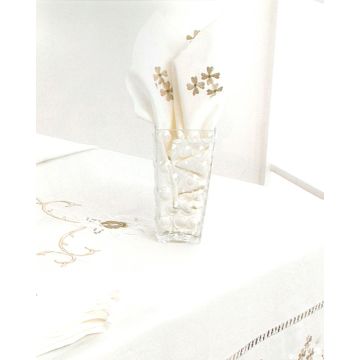 Σετ 4 τεμ Λινές Πετσέτες Φαγητού Κέντημα Μπεζ Μαργαρίτες 42x42cm Μπρονζέ - 