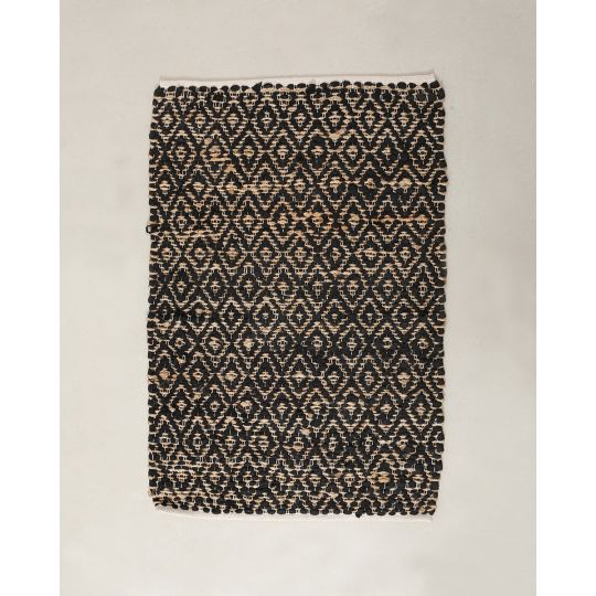 Ψάθινο Οικολογικό Μαύρο Χαλί Γιούτα Βαμβάκι Amber Μαύρο