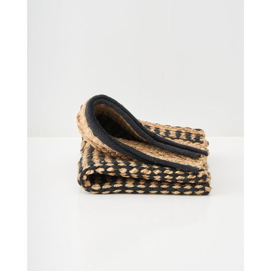 Boho Οικολογικό Ψάθα Πλεκτό Χαλί Γιούτα Βαμβάκι Μπεζ-Μαύρο Aktaios Μαύρο