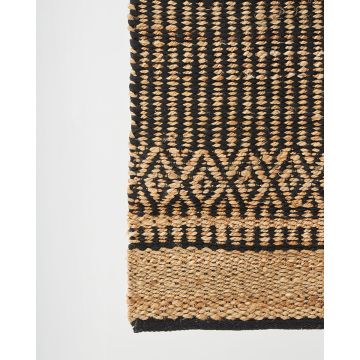 Boho Οικολογικό Ψάθα Πλεκτό Χαλί Γιούτα Βαμβάκι Μπεζ-Μαύρο Aktaios Μαύρο - 