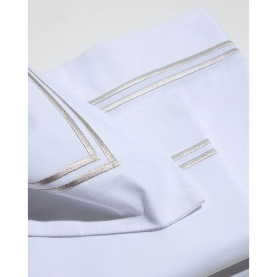 Oxford Μαξιλαροθήκη με Διπλό Γκρι Πλακέ Κέντημα Bungalow 52x72+5cm 52x72 5cm Άσπρο