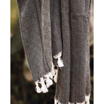 Παρεό Πασμίνα Από Bamboo με Κρόσσια Relaxation 100x190cm Παρεό (100x190cm) Μαύρο - 