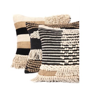 Boho Βαμβακερή Μακραμέ Μαξιλαροθήκη Φιγούρας Estelle 45x45cm 45x45cm Μαύρο - 