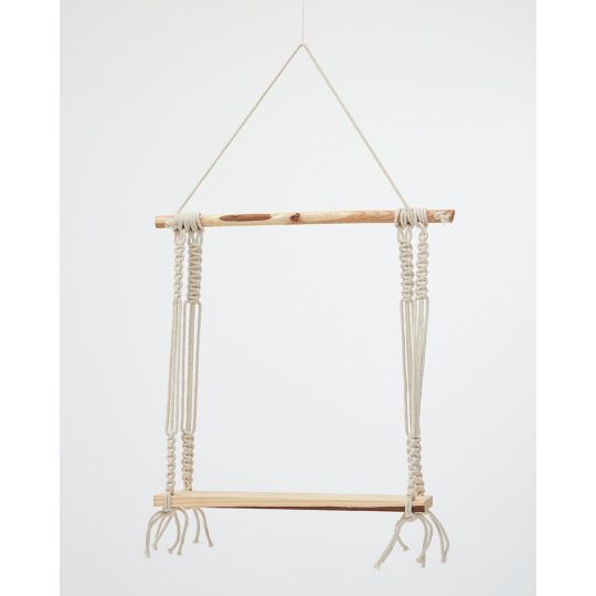 Boho Διακοσμητικό Ξύλινο Κρεμαστό Ράφι Τοίχου με Μακραμέ Jade 43x55x40cm Natural