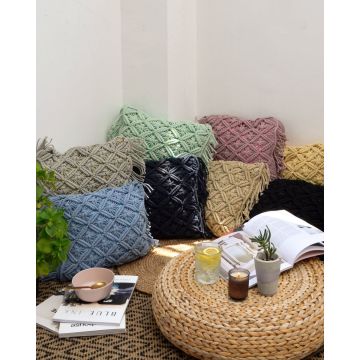 Boho Βαμβακερή Μακραμέ Μαξιλαροθήκη Φιγούρας Tagger σε 8 Αποχρώσεις 40x40cm