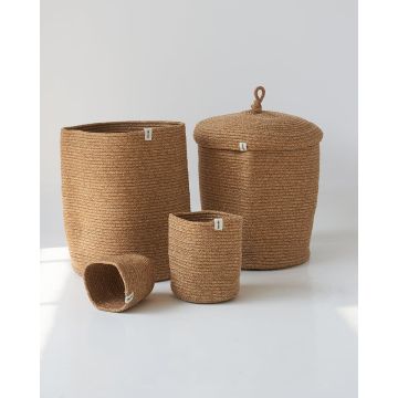 Boho Natural Πλεκτό Οικολογικό Καλάθι με Καπάκι Lona 35x38cm Natural - 