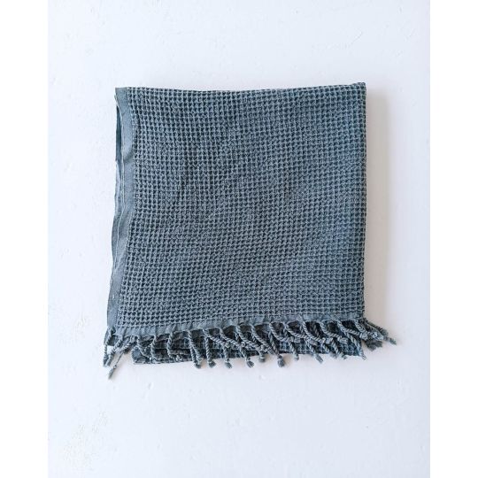 3D Βαμβακερή Πετροπλυμένη Κουβέρτα-Ριχτάρι Siran Μπλε