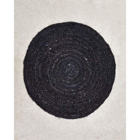 Ψάθα Μαύρο Πλεκτό Οικολογικό Στρογγυλό Χαλί Γιούτας Dark Μαύρο
