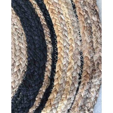 Ψάθα Πλεκτό Οικολογικό Οβάλ Χαλί Γιούτας με Μαύρη Φάσα Siniora Μπεζ - 