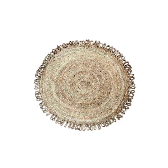 Ψάθα Πλεκτό Οικολογικό Στρογγυλό Χαλί Γιούτας Zig-Zag Φάσα Manhattan Μπεζ