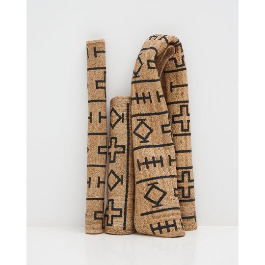 Ψάθα Πλεκτό Οικολογικό Χαλί Γιούτας Σχέδιο Σταυρούς Cross Μπεζ