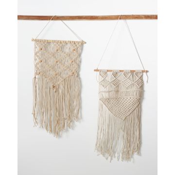 Boho Διακοσμητικό Τοίχου Macrame με Κρόσσια Navi 40x70cm 40x70cm Μπεζ - 