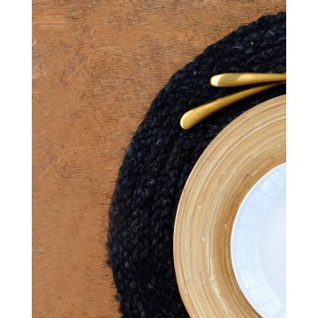 Ψάθα Μαύρο Στρογγυλό Πλεκτό Σουπλά από Γιούτα Dark 45cm Μαύρο - 