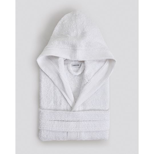 Παιδικό Βαμβακερό Πετσετέ Μονόχρωμο Μπουρνούζι με Πλισέ Γιακά & Κουκούλα Rease Άσπρο
