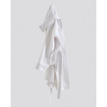 Παιδικό Βαμβακερό Πετσετέ Μονόχρωμο Μπουρνούζι με Πλισέ Γιακά & Κουκούλα Rease Άσπρο - 