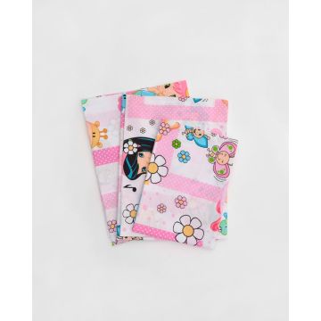 Βαμβακερό Βρεφικό Σεντόνι Λίκνου με Λάστιχο Cute Girl 60x90+15cm Λίκνου (60x90+15cm) Ροζ