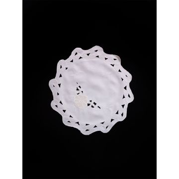 Σατινέ Στρογγυλή Μπομπονιέρα με Κοφτό & Κέντημα Λουλούδι Bo Maison 30cm 30x30cm Εκρού - 