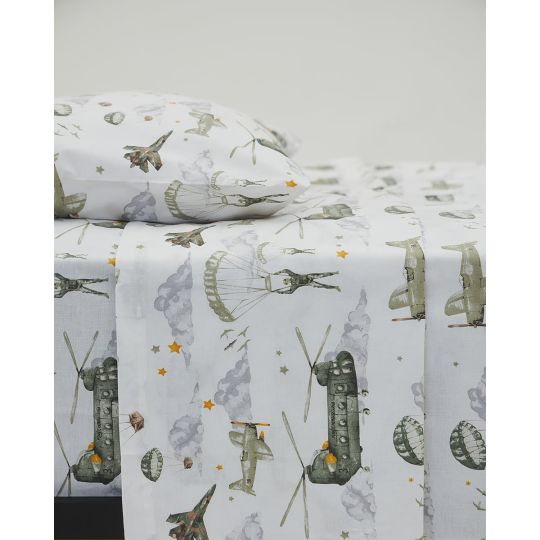 Βαμβακερό Σετ 3 Τεμαχίων Παιδικά Σεντόνια Vintage Planes 160x240cm Μονή (160x240cm)