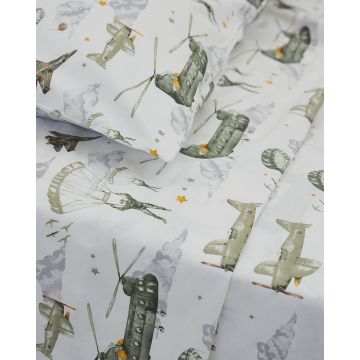 Βαμβακερό Σετ 3 Τεμαχίων Παιδικά Σεντόνια Vintage Planes 160x240cm Μονή (160x240cm) - 