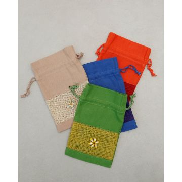 Πουγκί-Μπομπονιέρα για Δώρα Κεντημένο Ανθάκι με Χάντρες Jute 15x25cm One Size (15x25cm) - 