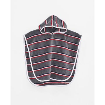 Βαμβακερό Βελουτέ Ζακάρ Παιδικό Πόντσο Πισίνας Ανθρακί Με Τριπλή Ρίγα Hicky  One Size (45x50cm)