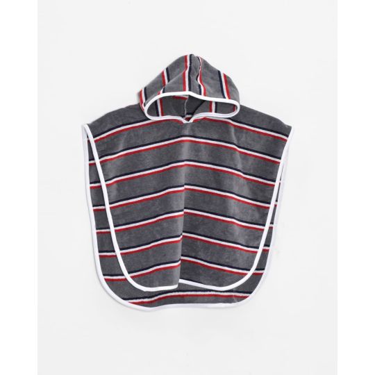 Βαμβακερό Βελουτέ Ζακάρ Παιδικό Πόντσο Πισίνας Ανθρακί Με Τριπλή Ρίγα Hicky  One Size (45x50cm)