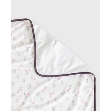 Βρεφική Βαμβακερή Κουβέρτα Λίκνου Λευκή με Λαγούς Γάτες και Ρέλι Baby Hug 90x70cm.  Λίκνου (90x70cm) - 