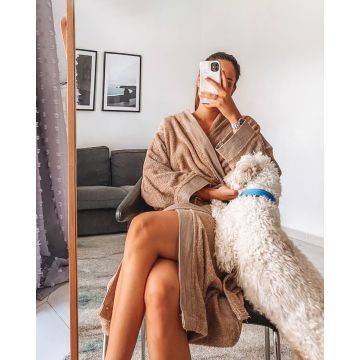 Unisex Βαμβακερό Πετσετέ Μονόχρωμο Μπουρνούζι με Πλισέ Γιακά & Κουκούλα Rease