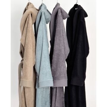 Unisex Βαμβακερό Πετσετέ Μονόχρωμο Μπουρνούζι με Πλισέ Γιακά & Κουκούλα Rease - 