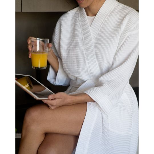 3D Πικέ Pima Cotton Waffle Unisex Μπουρνούζι Κιμονό Oliver 280gsm Άσπρο