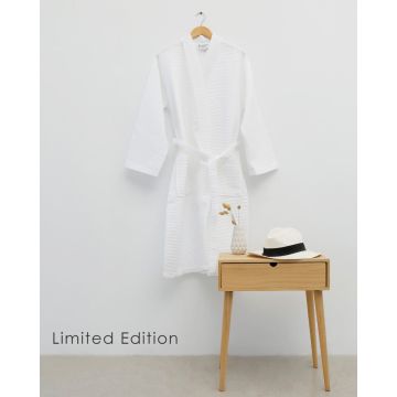 3D Πικέ Pima Cotton Waffle Unisex Μπουρνούζι Κιμονό Oliver 280gsm Άσπρο - 