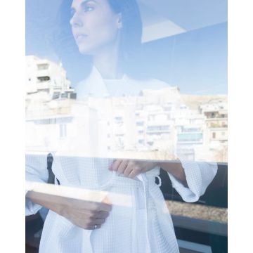 3D Πικέ Pima Cotton Waffle Unisex Μπουρνούζι Κιμονό Oliver 280gsm Άσπρο - 