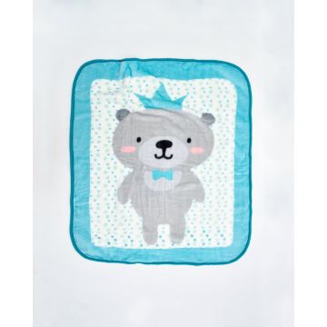 Βρεφική Βελουτέ Κουβέρτα Κούνιας Bear Prince με Ψηφιακή Εκτύπωση 100x140cm Κούνιας (100x140cm) Σιέλ - 