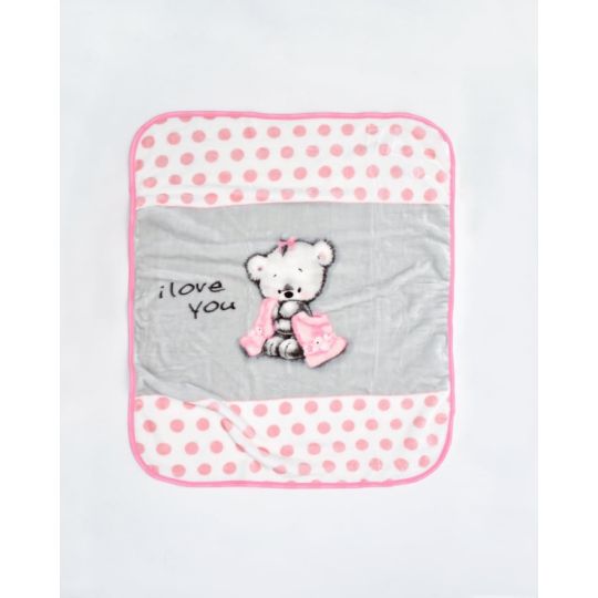 Βρεφική Βελουτέ Κουβέρτα Κούνιας Love you Bear με Ψηφιακή Εκτύπωση 100x140cm Κούνιας (100x140cm) Ροζ