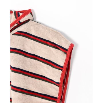 Βαμβακερό Βελουτέ Ζακάρ Παιδικό Πόντσο Πισίνας Ριγέ Μπέζ-Κόκκινο Hicky  One Size (45x50cm) Μπεζ - 