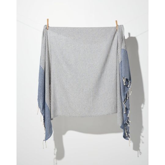 Βαμβακερό Ριγέ Παρεό με Μπλε Φάσα & Κρόσσι Mily 90x170cm Παρεό | 90x170cm Multi