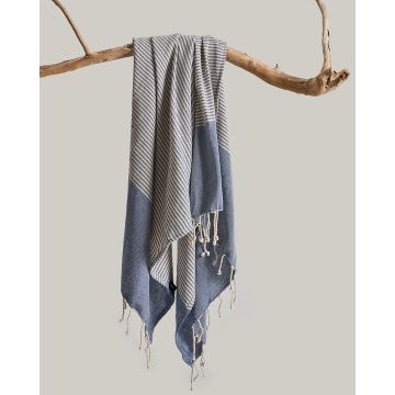 Βαμβακερό Ριγέ Παρεό με Μπλε Φάσα & Κρόσσι Mily 90x170cm Παρεό | 90x170cm Multi - 