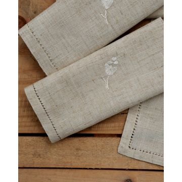 Σετ πετσέτες φαγητού με κέντημα φύλλο και αζούρ στο τελείωμα 42x42cm Μπεζ - 