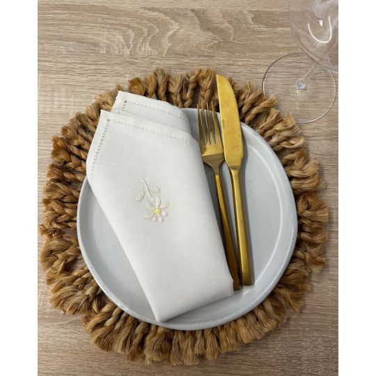 Σετ 4 τεμ Πετσέτες Φαγητού Κέντημα Μαργαρίτα & Αζούρ Bo Maison 42x42cm Εκρού