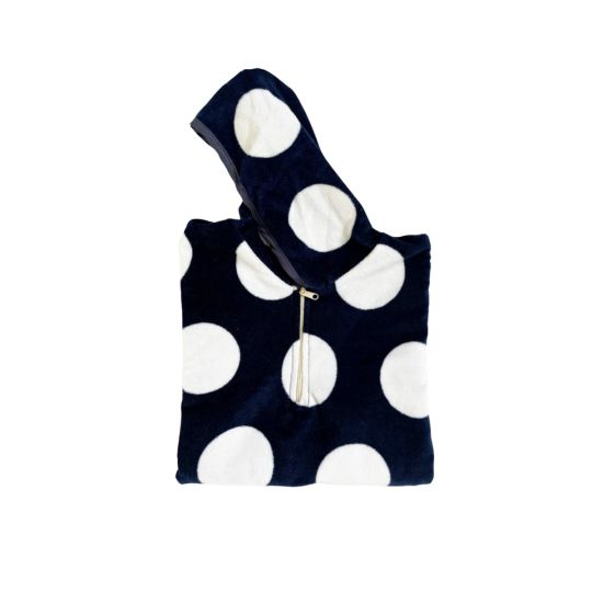 Βαμβακερό Βελουτέ Ζακάρ Παιδικό Πόντσο Πισίνας Μπλέ Με Λευκό Πουά Hicky  One Size (45x50cm) Μπλε