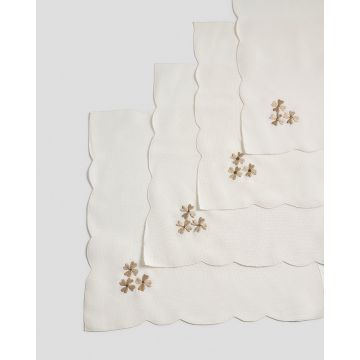 Σετ 4 τεμ Λινές Πετσέτες Φαγητού Κέντημα Μπεζ Μαργαρίτες 42x42cm Μπρονζέ