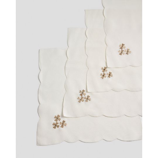 Σετ 4 τεμ Λινές Πετσέτες Φαγητού Κέντημα Μπεζ Μαργαρίτες 42x42cm Μπρονζέ